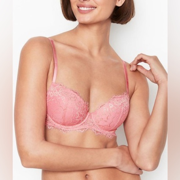 Victoria's Secret hot Pink blush Push Up Bra Gold Accents 32D Bundle of two Bras - Picture 3 of 13